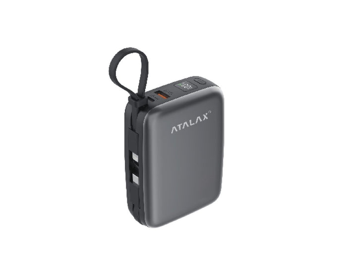 Atalax Core 20,000 mAh Power Bank – Built-In USB-C & Lightning Cables, 30W, Gray