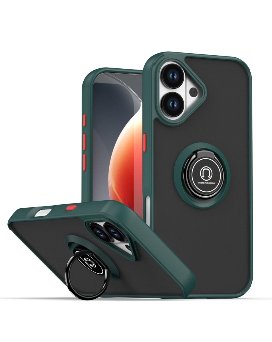 Hard PC Rear / Soft TPU Colorful Border Case with I-ring Holder - Dark Green for iPhone 17 Phone Case - Pro iPhone Repair