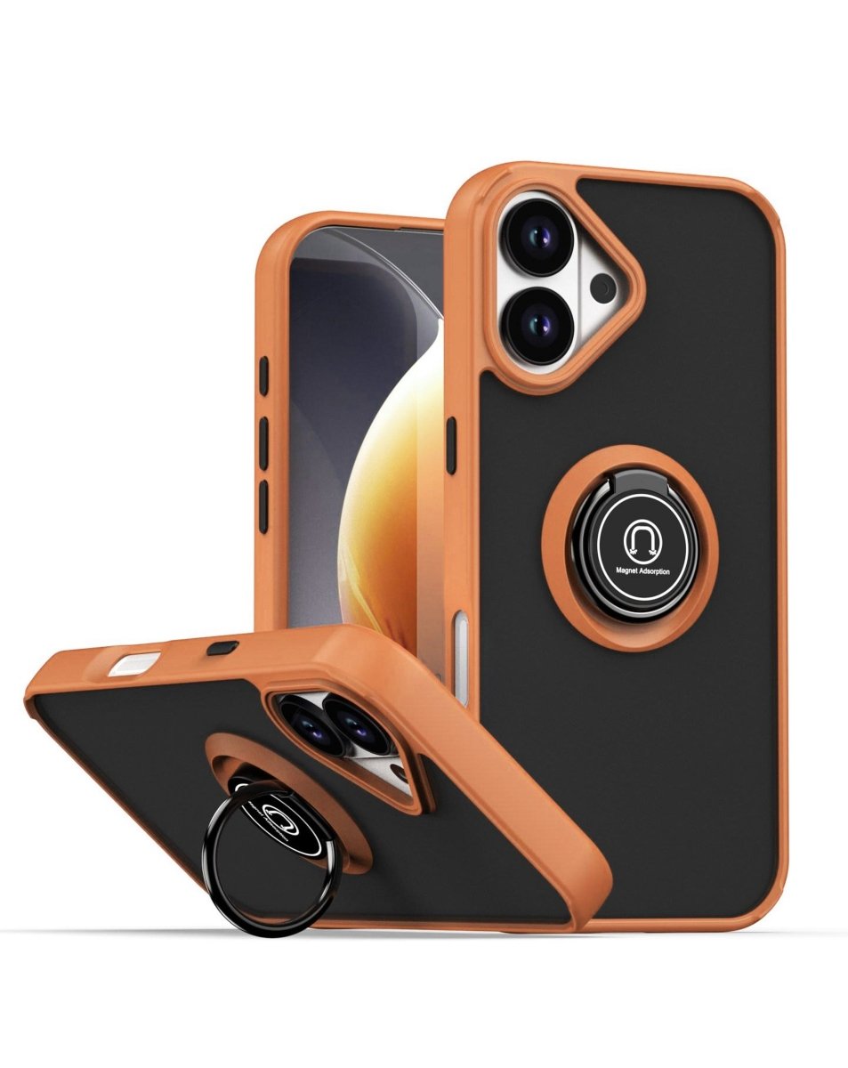 Hard PC Rear / Soft TPU Colorful Border Case with I-ring Holder - Orange for iPhone 17 Phone Case - Pro iPhone Repair