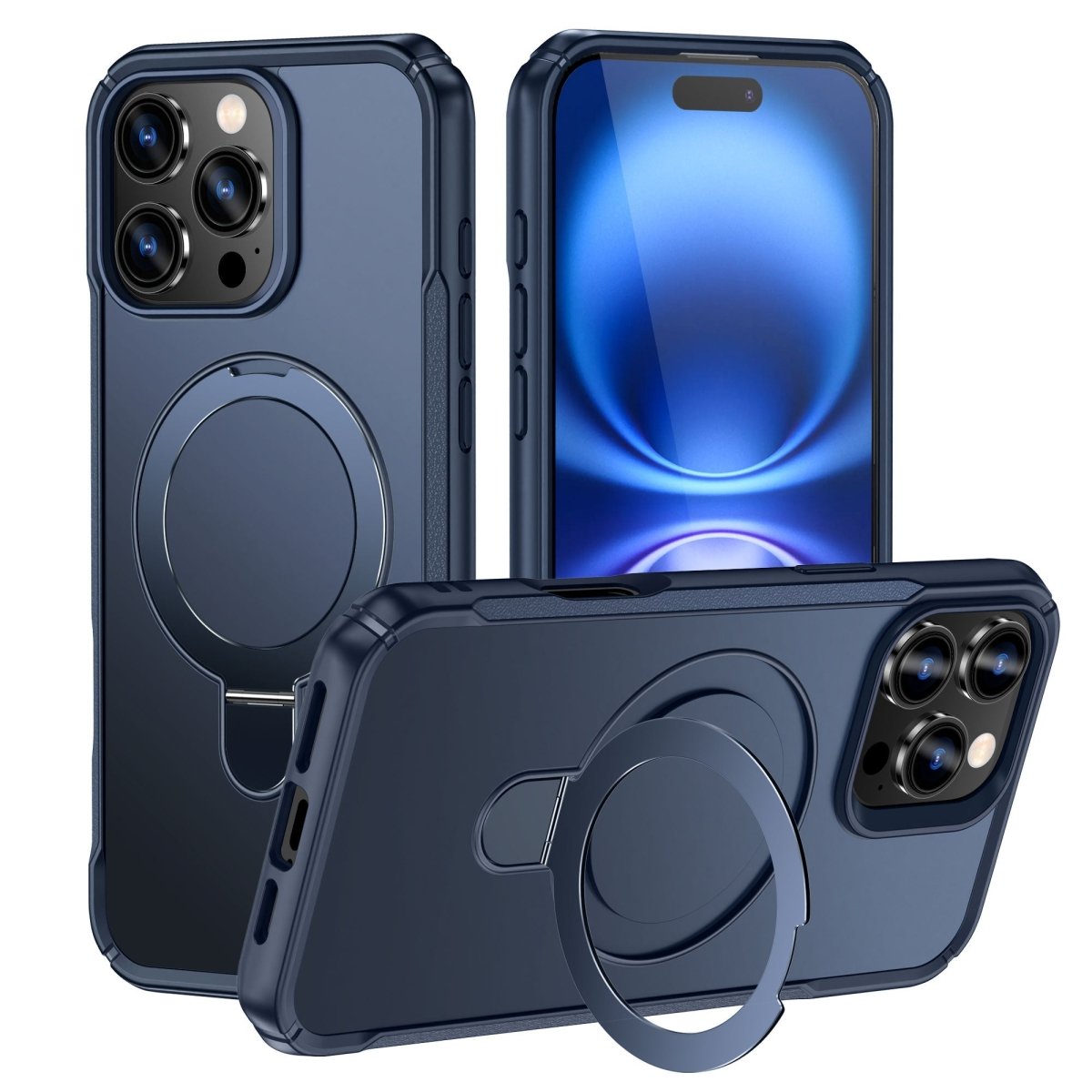 Heavy Duty MagSafe Case with 360° Ring Kickstand - Blue for iPhone 15 Pro Max Phone Case - Pro iPhone Repair