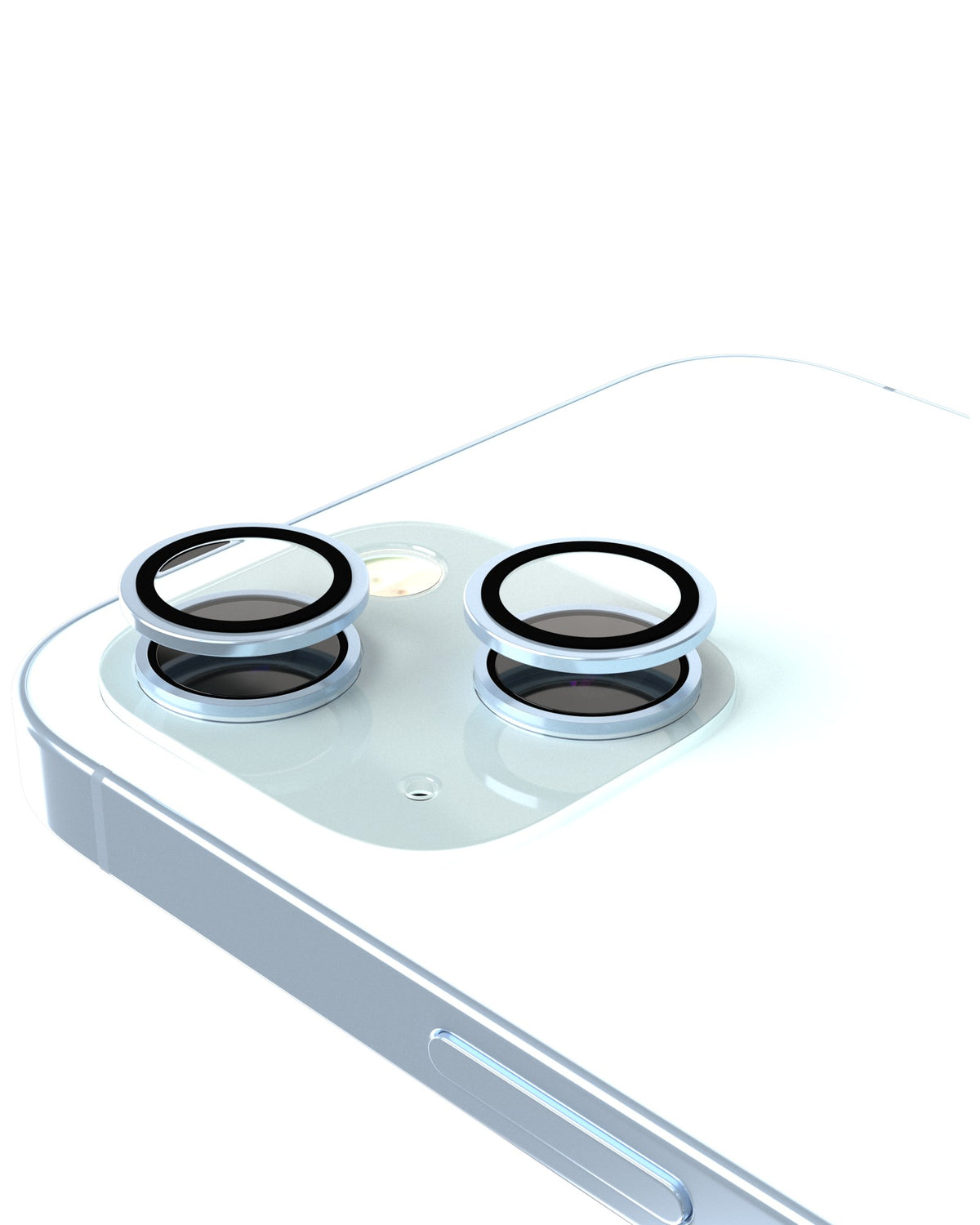 iPhone 15 / 15 Plus (Blue) Casper Camera Lens Protector – installed on the iPhone camera