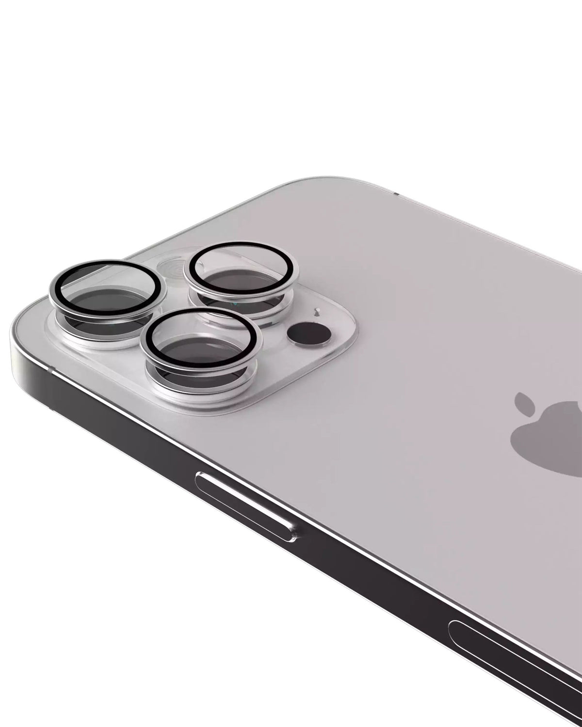 iPhone 16 Pro / 16 Pro Max (Silver) Casper Camera Lens Protector – installed on the iPhone camera