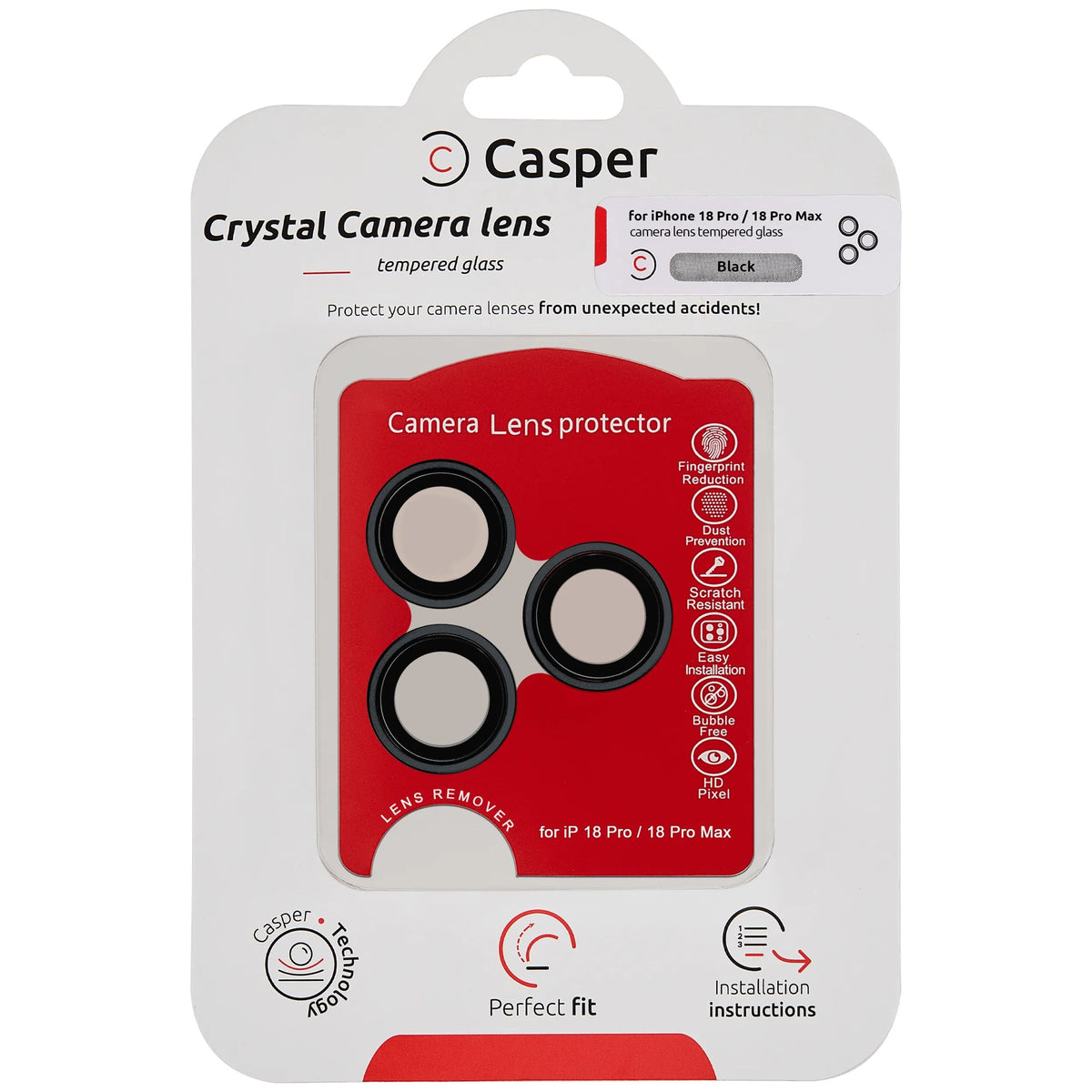 iPhone 18 Pro / 18 Pro Max (Black) Casper Camera Lens Protector – retail package