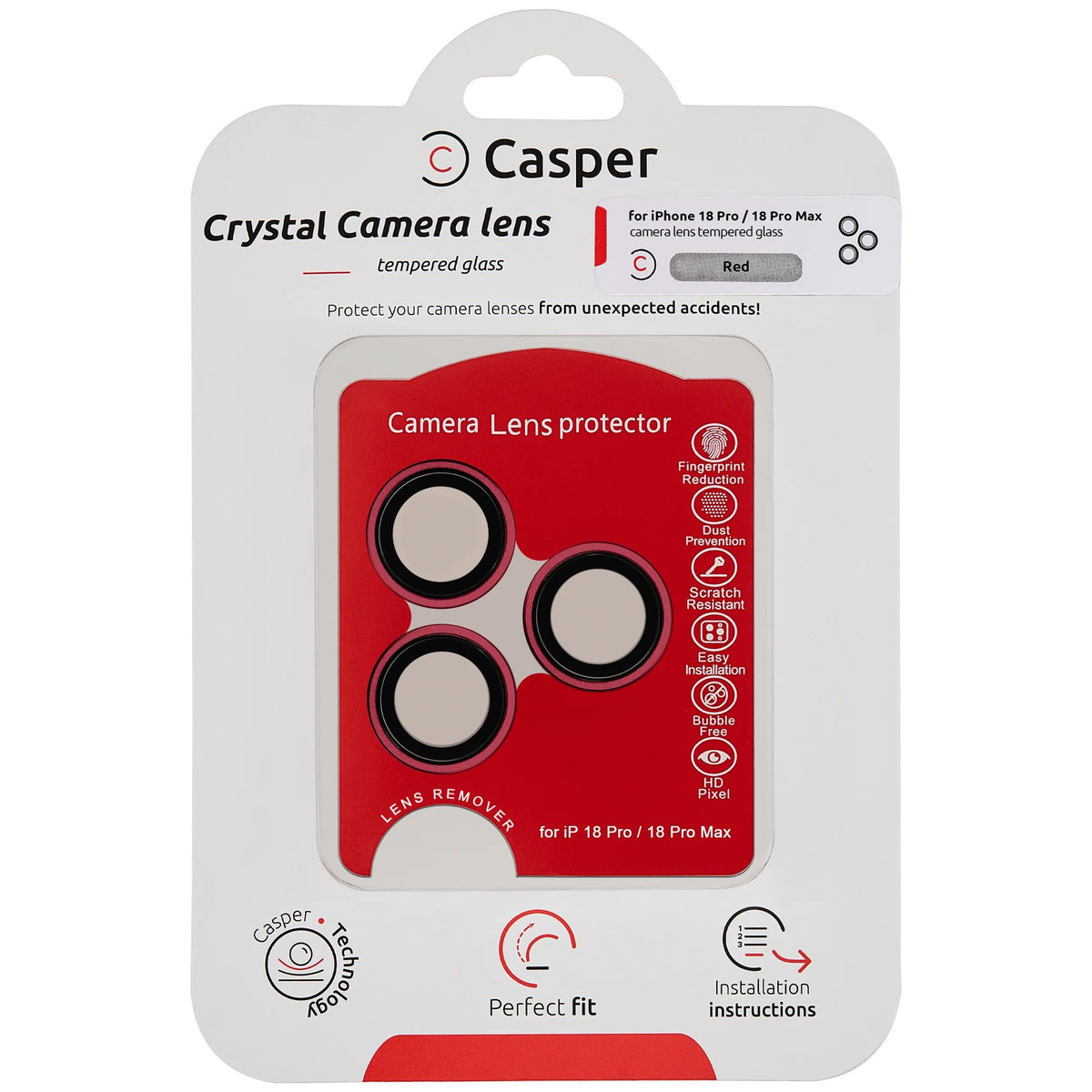 iPhone 18 Pro / 18 Pro Max (Red) Casper Camera Lens Protector – retail package