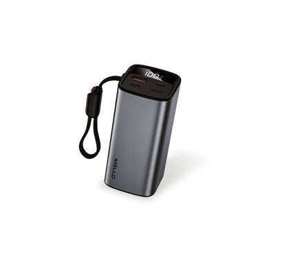 Mello Surge 20,000 mAh Power Bank – 30W Fast Charge, Built-In USB-C Cable, Gray
