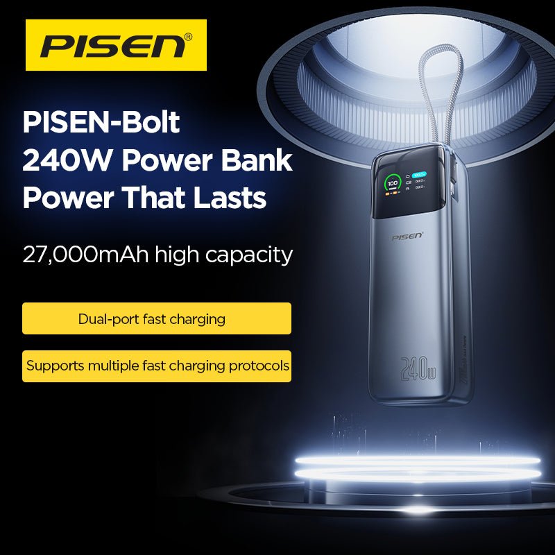 PISEN Bolt 240W 27000mAh Power Bank – Ultra-Fast USB-C Laptop Portable Charger (TP-D106) - Pro iPhone Repair