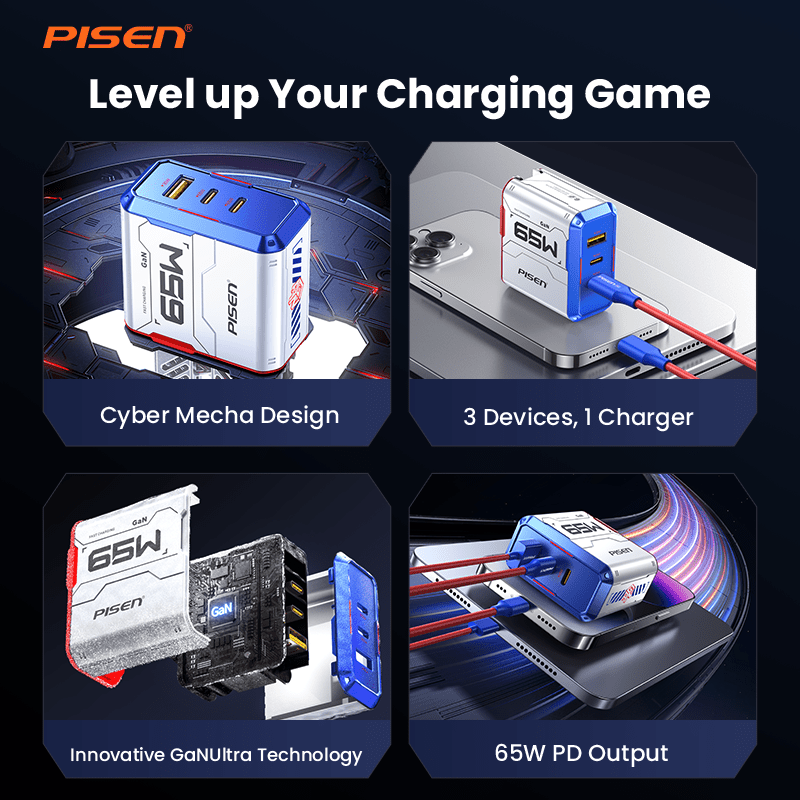 PISEN Gamer Lite 65W 3-Port GaN Fast Charger – USB-C Wall Charger for Laptops & Phones (TP-C34) - Pro iPhone Repair