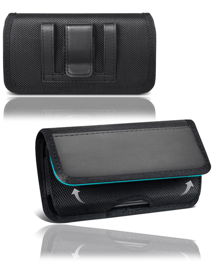 Horizontal Nylon Belt Clip Holster Pouch with Card Holder — Fits Phones up to 6.9"