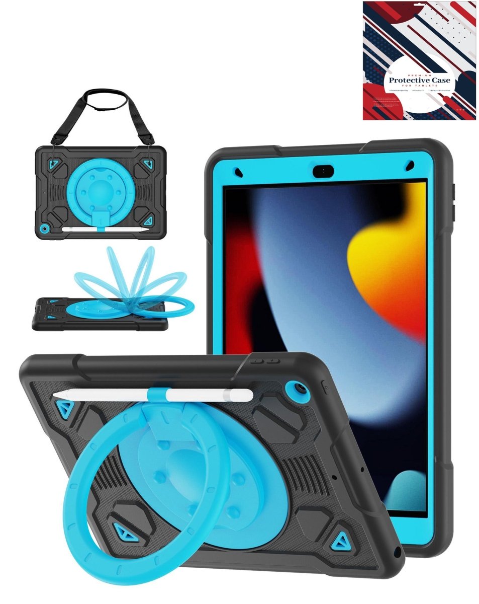Shockproof Heavy Duty Stand Case with Pen Slot - Black & Blue for iPad 10.2" (7th / 8th / 9th) / Air 3 / Pro 10.5 iPad Case - Pro iPhone Repair