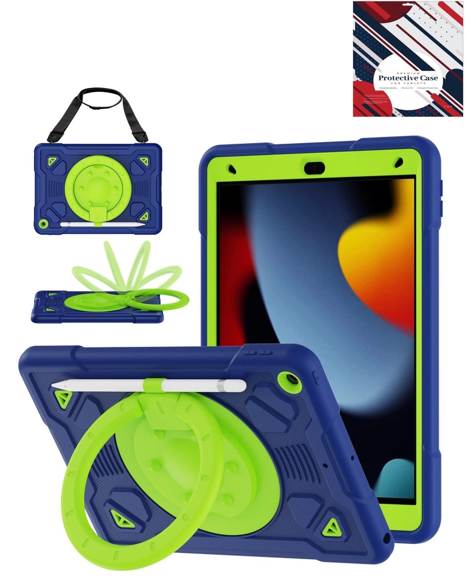 Shockproof Heavy Duty Stand Case with Pen Slot - Navy Blue & Green for iPad 10.2" (7th / 8th / 9th) / Air 3 / Pro 10.5 iPad Case - Pro iPhone Repair