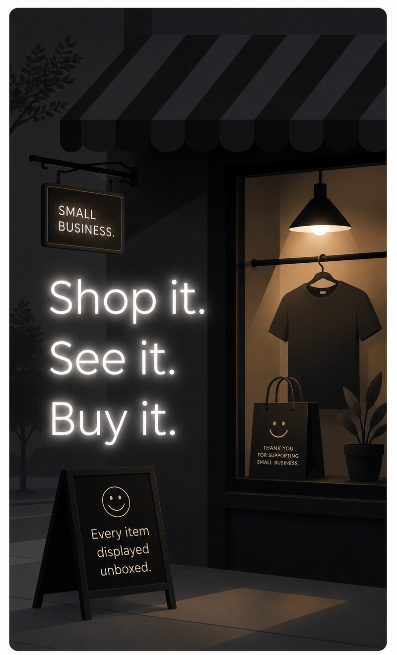 Shop it. See it. Buy it. small business storefront promo banner