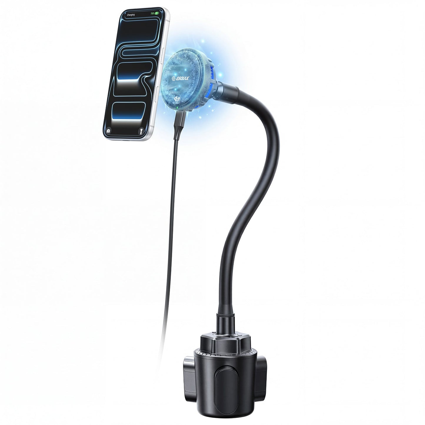ESOULK 25W Qi2.2 magnetic wireless car charger with gooseneck cup holder mount – packaging view