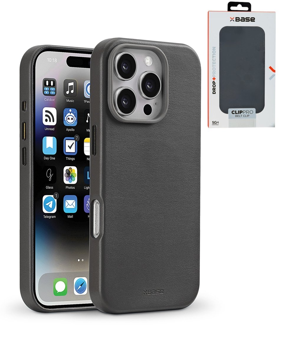 xBase by PowerPeak Leather MagSafe Case for iPhone 16 Pro Max - Black Phone Case - Pro iPhone Repair