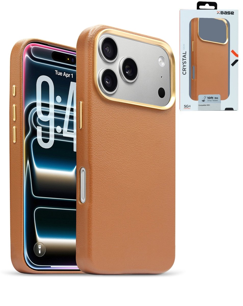 xBase by PowerPeak Leather MagSafe Case for iPhone 17 Pro Max - Brown Phone Case - Pro iPhone Repair
