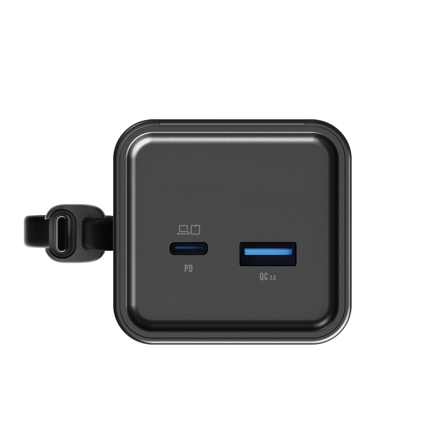Top-down view of the ReelPro 165W power bank showing the USB-C PD and USB-A QuickCharge ports