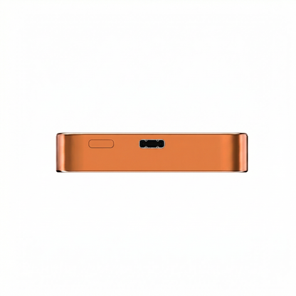 Edge view of the orange ReelSafe 10,000 mAh power bank showing the USB-C port