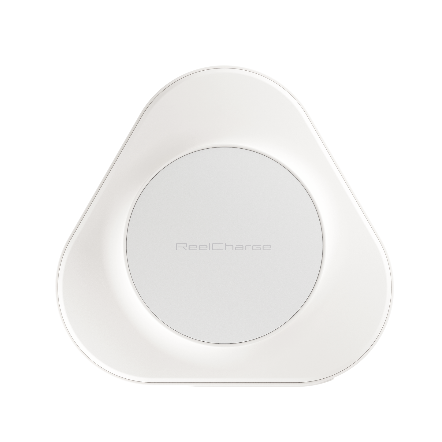 Straight-on view of the white ReelCharge 100W power station wireless charging pad