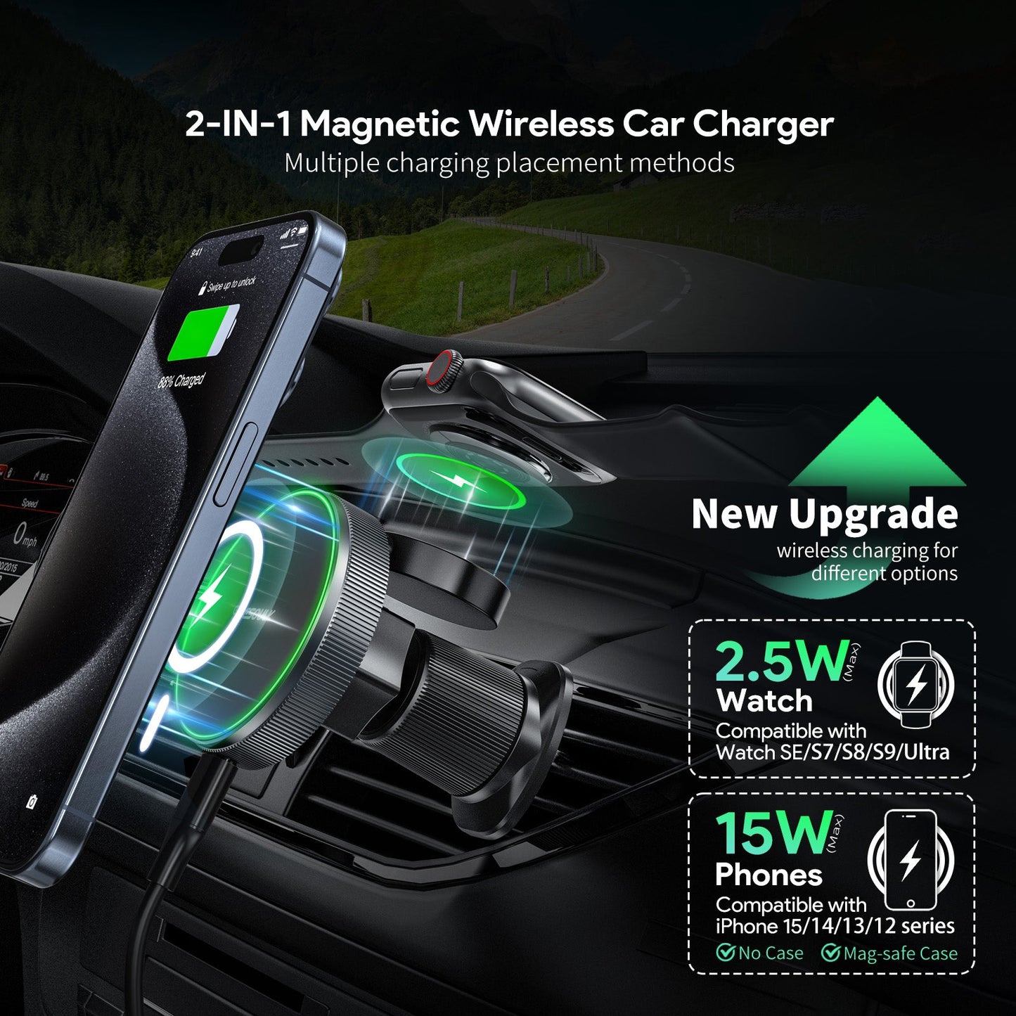 ESOULK 15W 2-in-1 magnetic wireless car charger and air vent mount – mounting detail