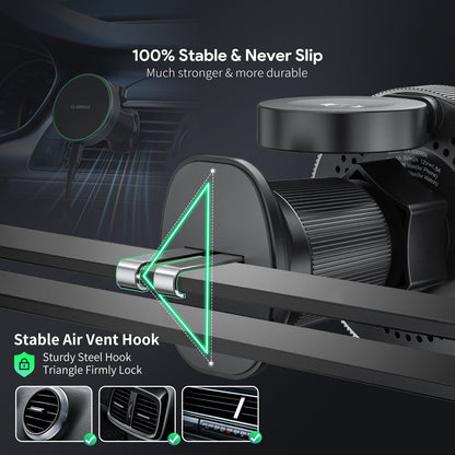 ESOULK 15W 2-in-1 magnetic wireless car charger and air vent mount – angle view