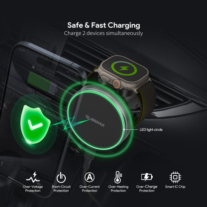 ESOULK 15W 2-in-1 magnetic wireless car charger and air vent mount – feature overview