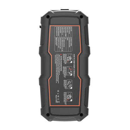 Rear view of the Veratek V6 Pro jump starter showing the instruction label