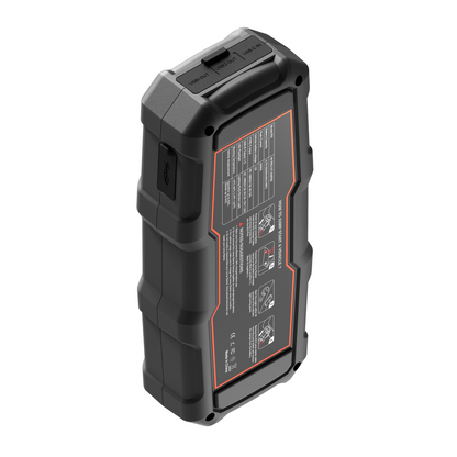 Rear view of the Veratek V8 Pro jump starter showing the instruction and safety label