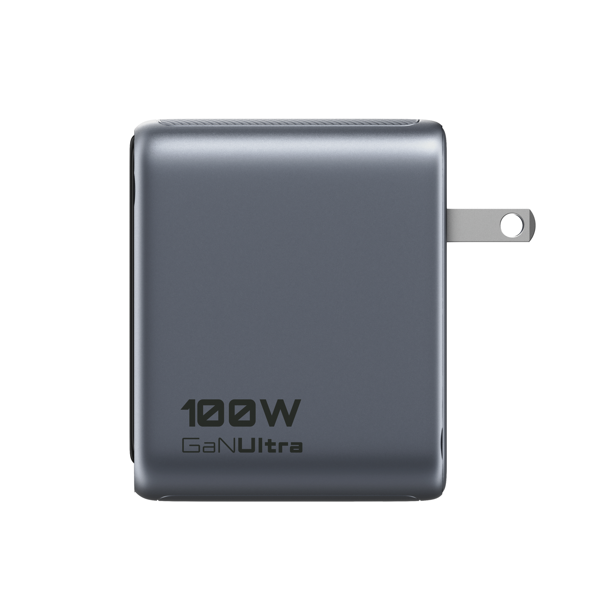 Side view of the gray ReelCharge 100W GaN Ultra laptop charger