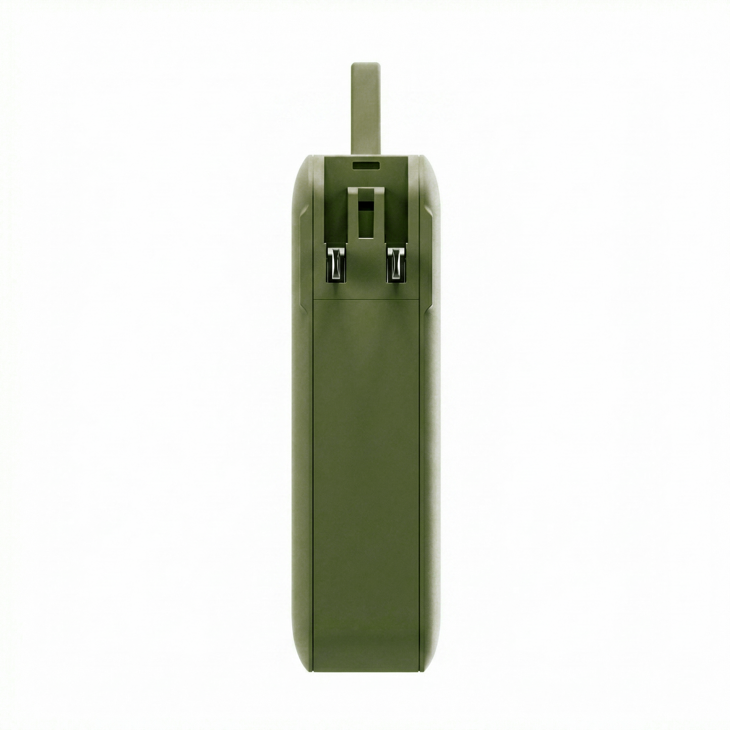 Rear view of the Green ReelCharge Flex 65W power bank with folding wall prongs