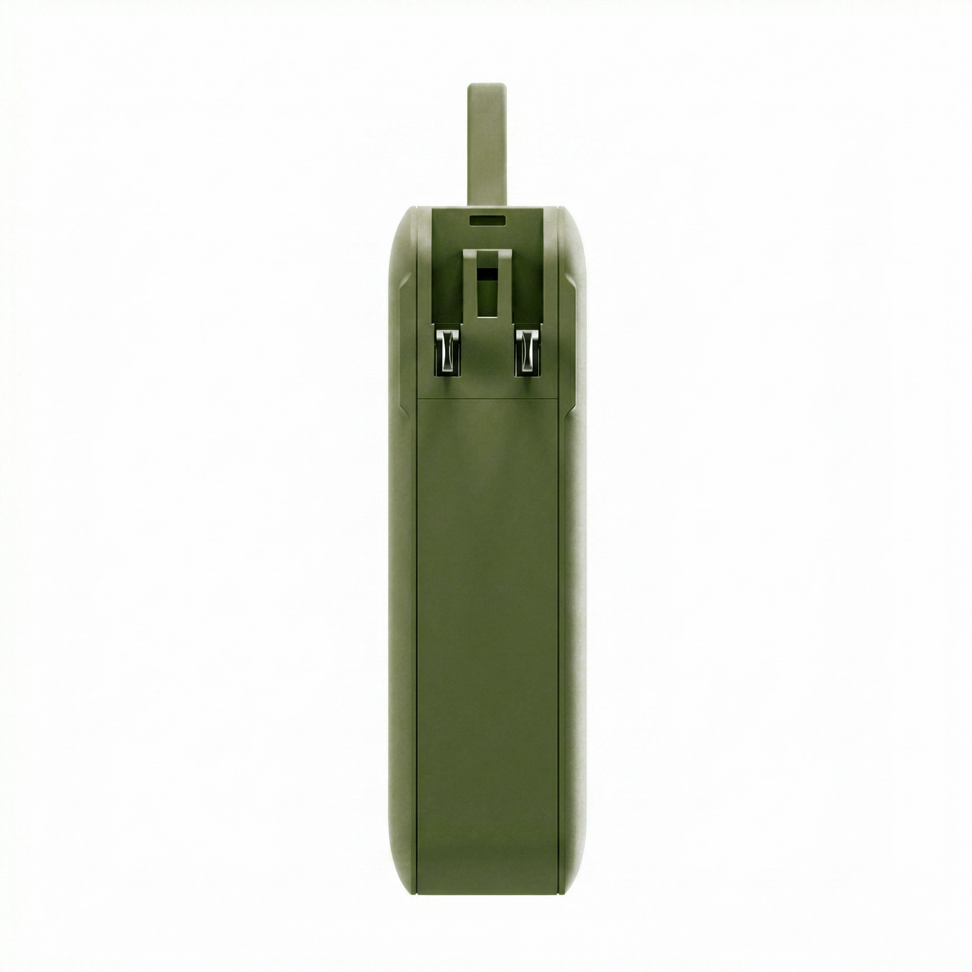 Rear view of the Green ReelCharge Flex 65W power bank with folding wall prongs