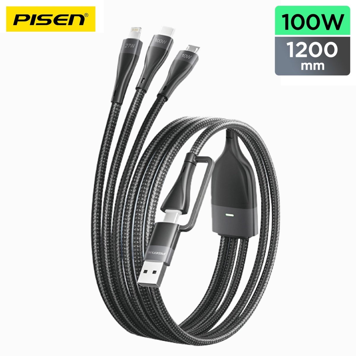 3-in-1 Braided Charging Cable 1.2m PISEN Lightning, USB-C & Micro Fast-Charge Cable (AP-FC15-1200) - Pro iPhone Repair