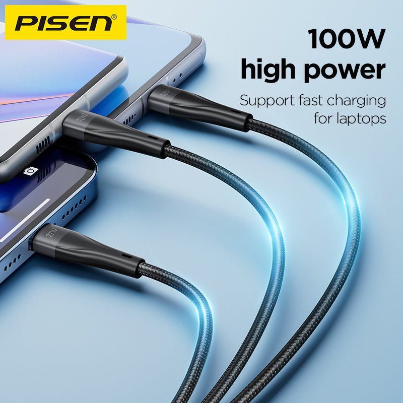 3-in-1 Braided Charging Cable 1.2m PISEN Lightning, USB-C & Micro Fast-Charge Cable (AP-FC15-1200) - Pro iPhone Repair