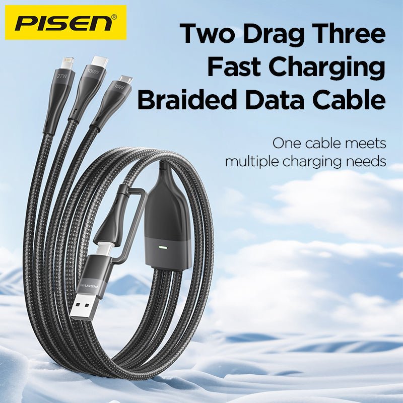 3-in-1 Braided Charging Cable 1.2m PISEN Lightning, USB-C & Micro Fast-Charge Cable (AP-FC15-1200) - Pro iPhone Repair