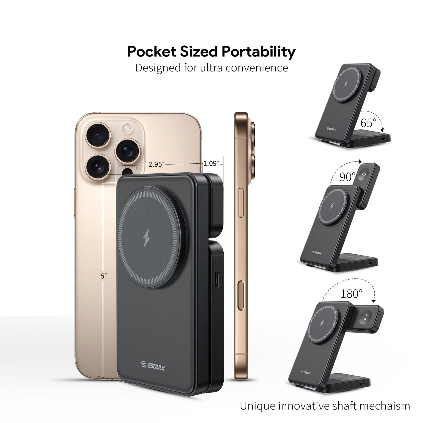 ESOULK 3-in-1 foldable magnetic wireless charging station – angle view