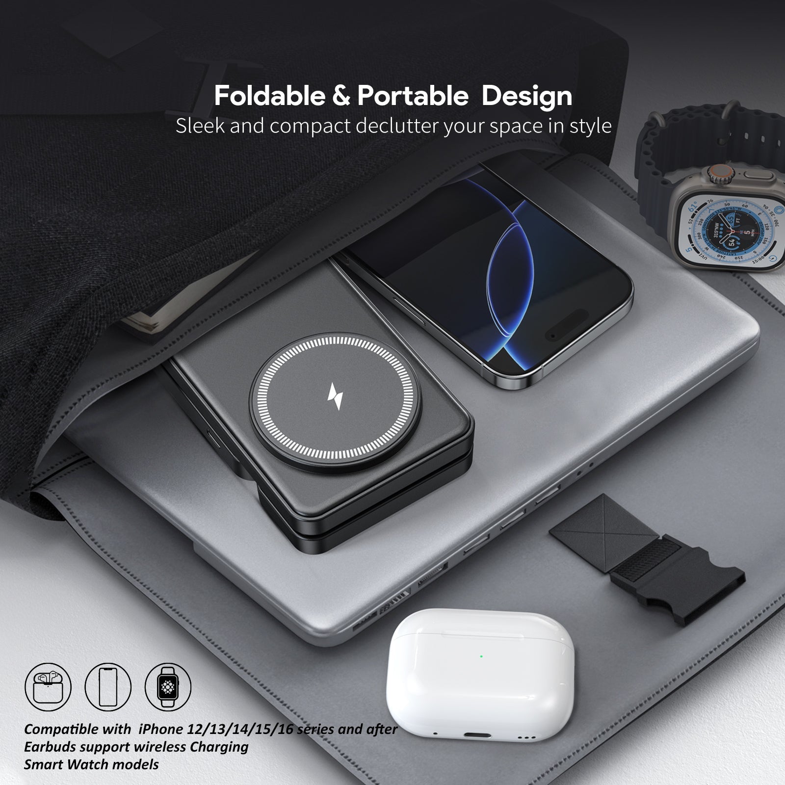 ESOULK 3-in-1 foldable magnetic wireless charging station – package contents