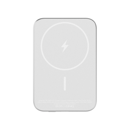 Straight-on view of the Silver ReelSafe 5,000 mAh tempered glass power bank