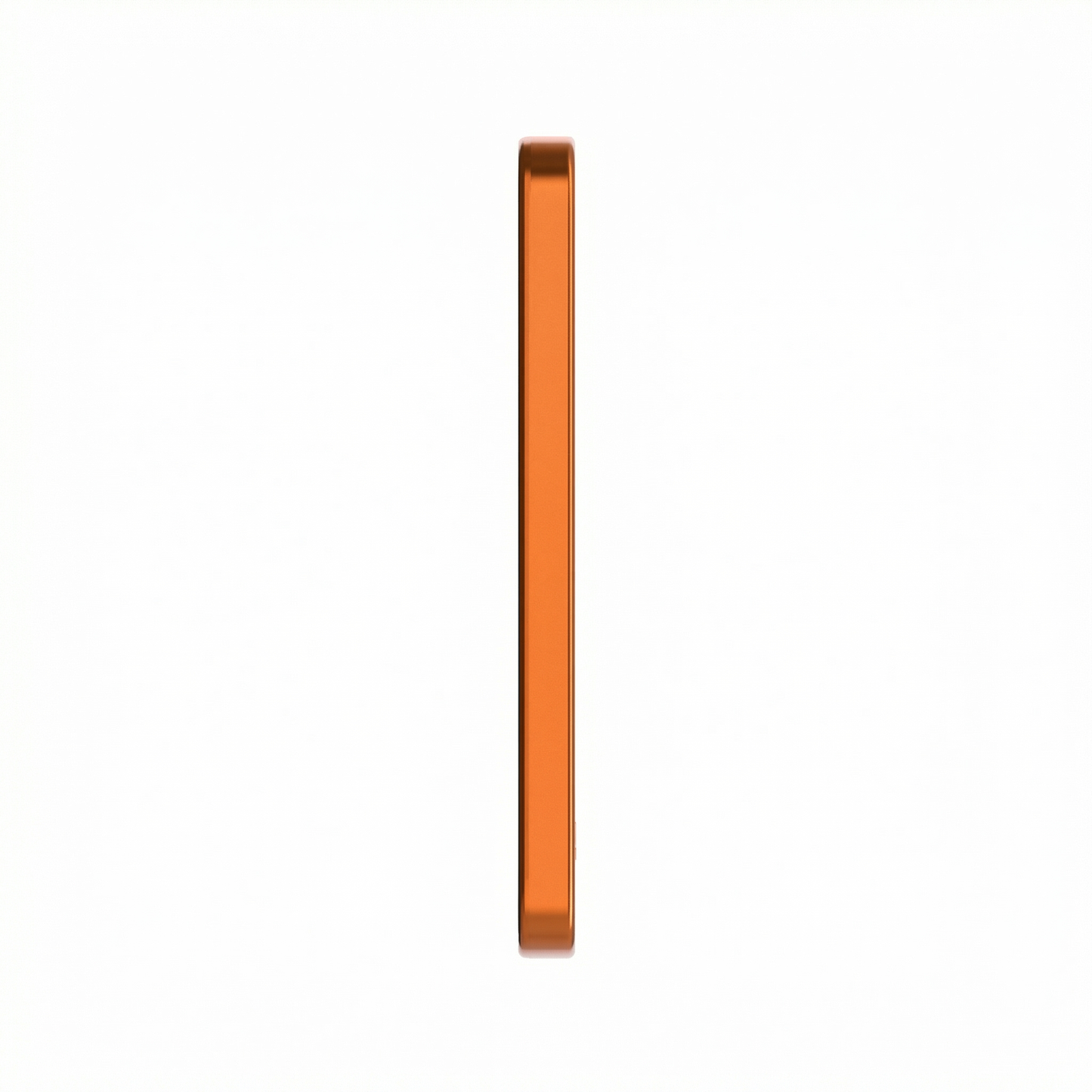 Thin side profile of the orange ReelSafe 5,000 mAh aluminum power bank