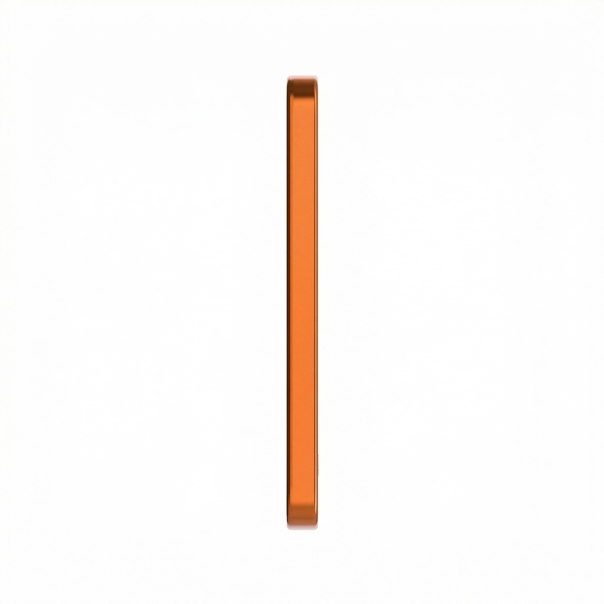Thin side profile of the orange ReelSafe 5,000 mAh aluminum power bank