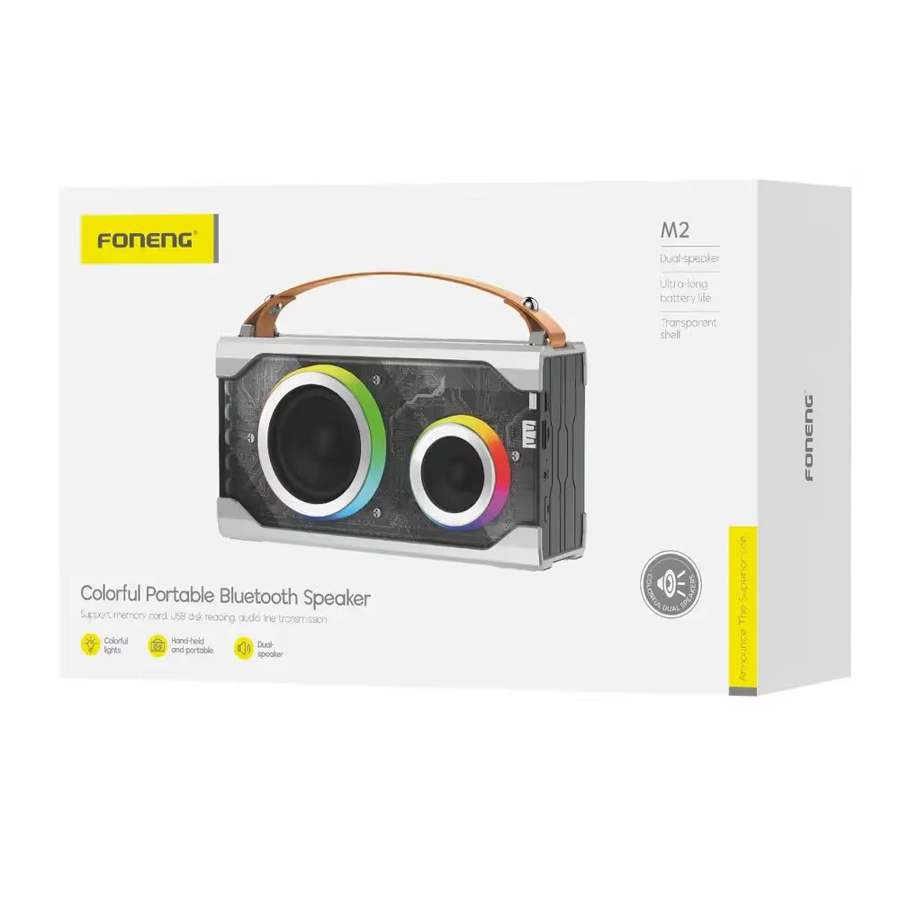 FONENG M2 Colorful Portable Bluetooth Speaker retail box with dual-speaker transparent shell design - Pro iPhone Repair