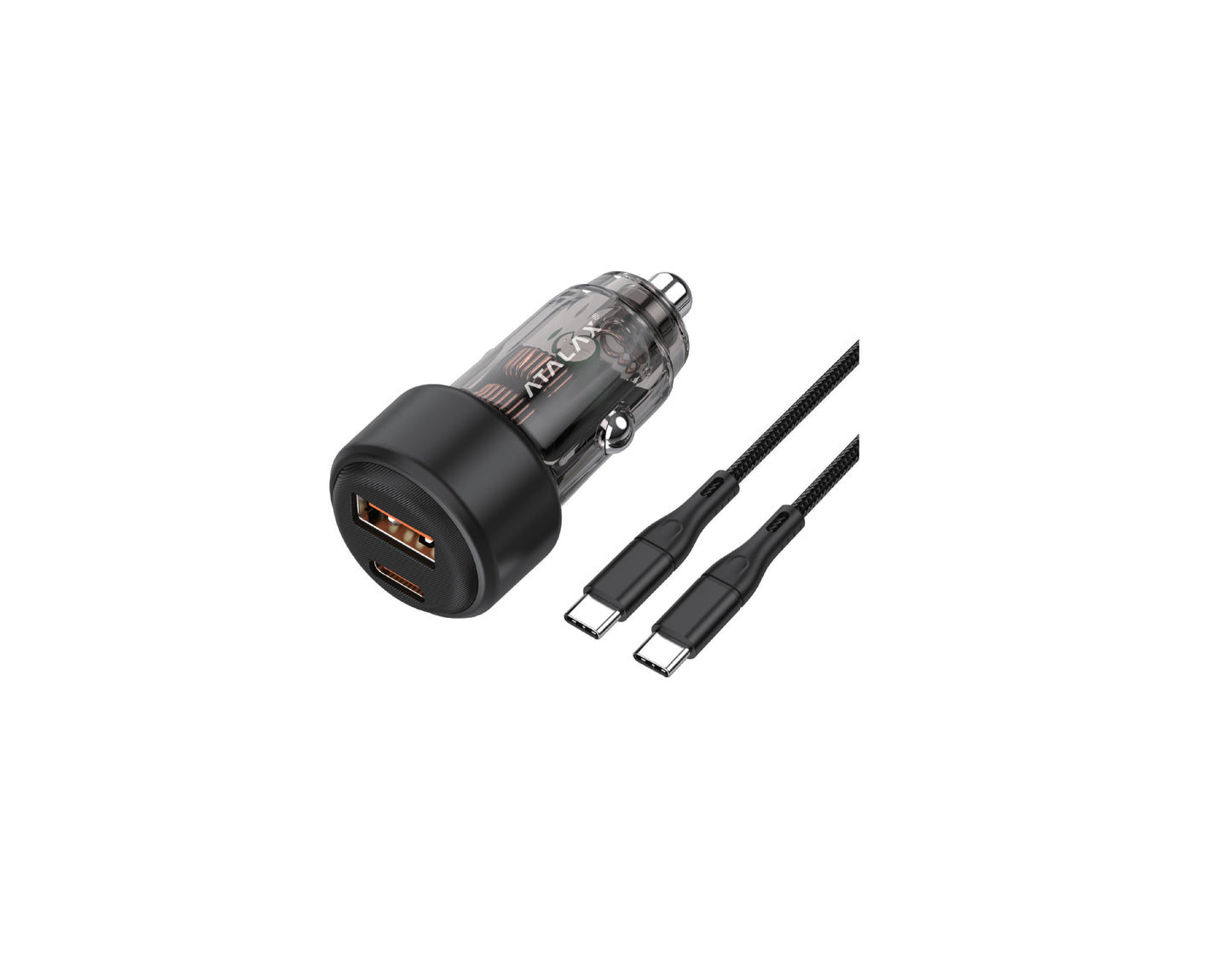 Atalax SurgeMax C9 65W Car Charger with 3ft USB-C Cable, Black