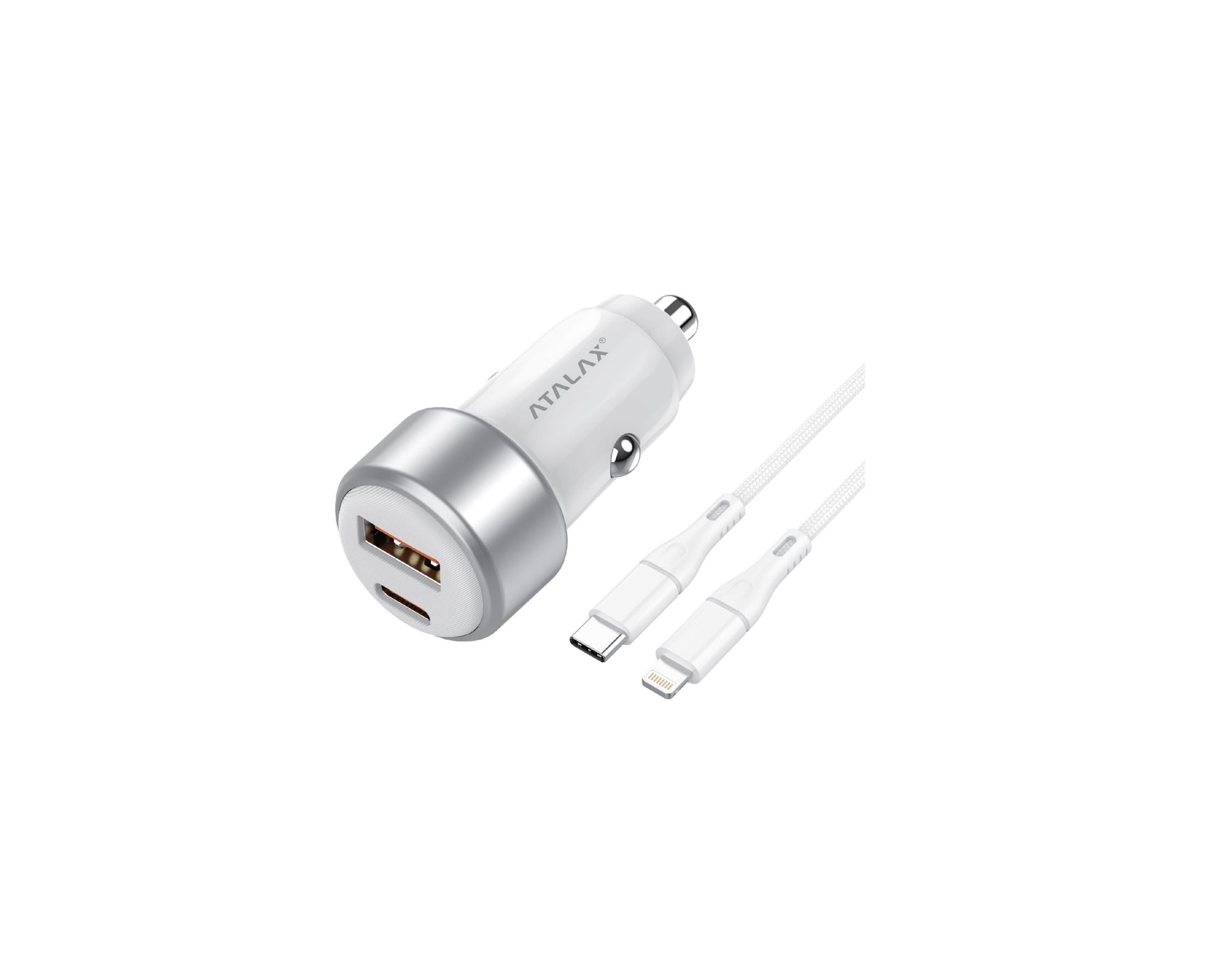 Atalax SurgeMax C9 65W Car Charger with 3ft Lightning Cable, White