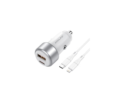 Atalax SurgeMax C9 65W Car Charger with 3ft Lightning Cable, White