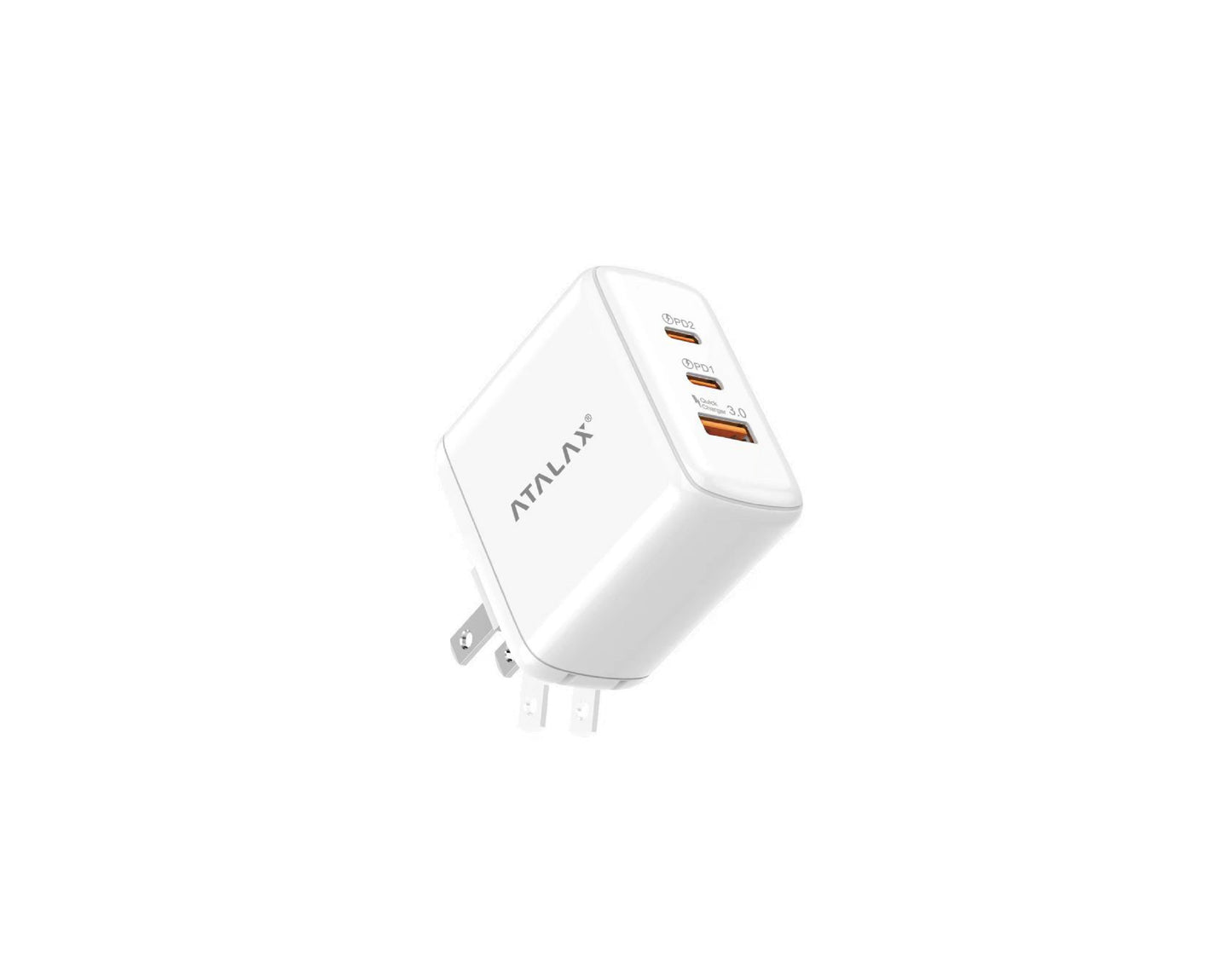 Atalax SurgeMax X12 65W 3-Port Wall Charger – Dual USB-C + USB-A, White