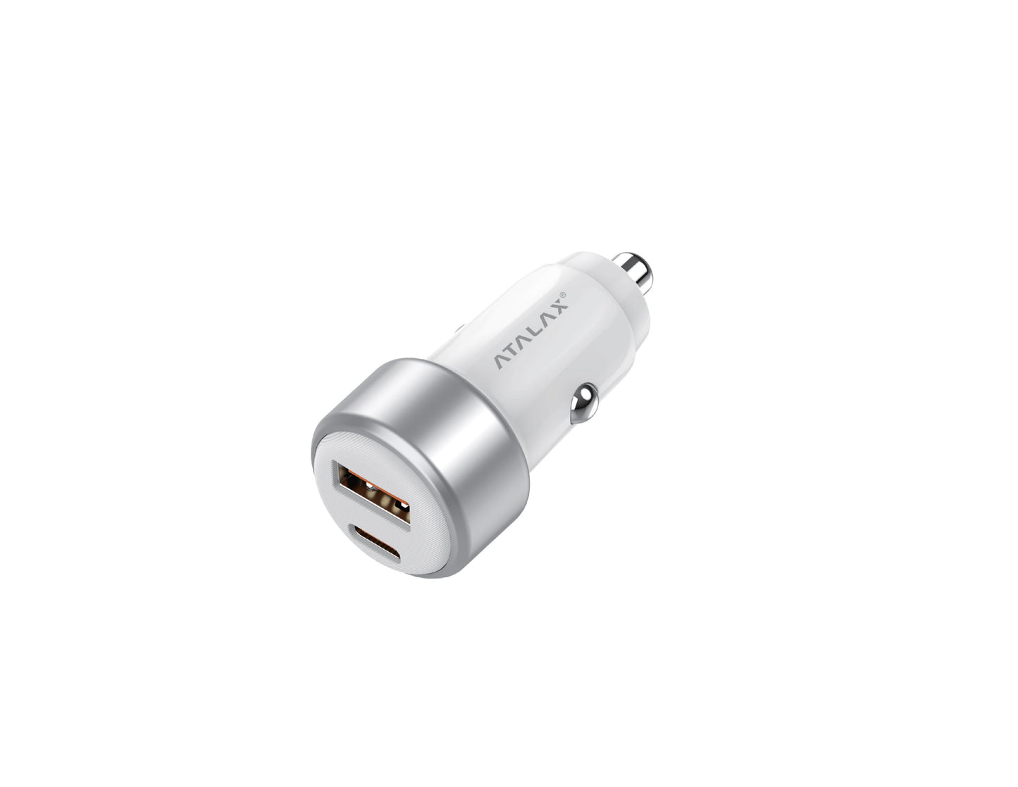 Atalax SurgeMax C10 65W Car Charger – USB-C + USB-A, White