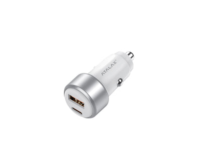 Atalax SurgeMax C10 65W Car Charger – USB-C + USB-A, White
