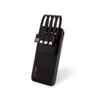 Mello Strand 10,000 mAh Power Bank – Built-In USB-C, Lightning & Micro Cables, Black