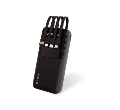Mello Quad 20,000 mAh Power Bank – Built-In USB-C, Lightning & Micro Cables, Black
