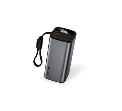 Mello Surge 20,000 mAh Power Bank – 30W Fast Charge, Built-In USB-C Cable, Gray