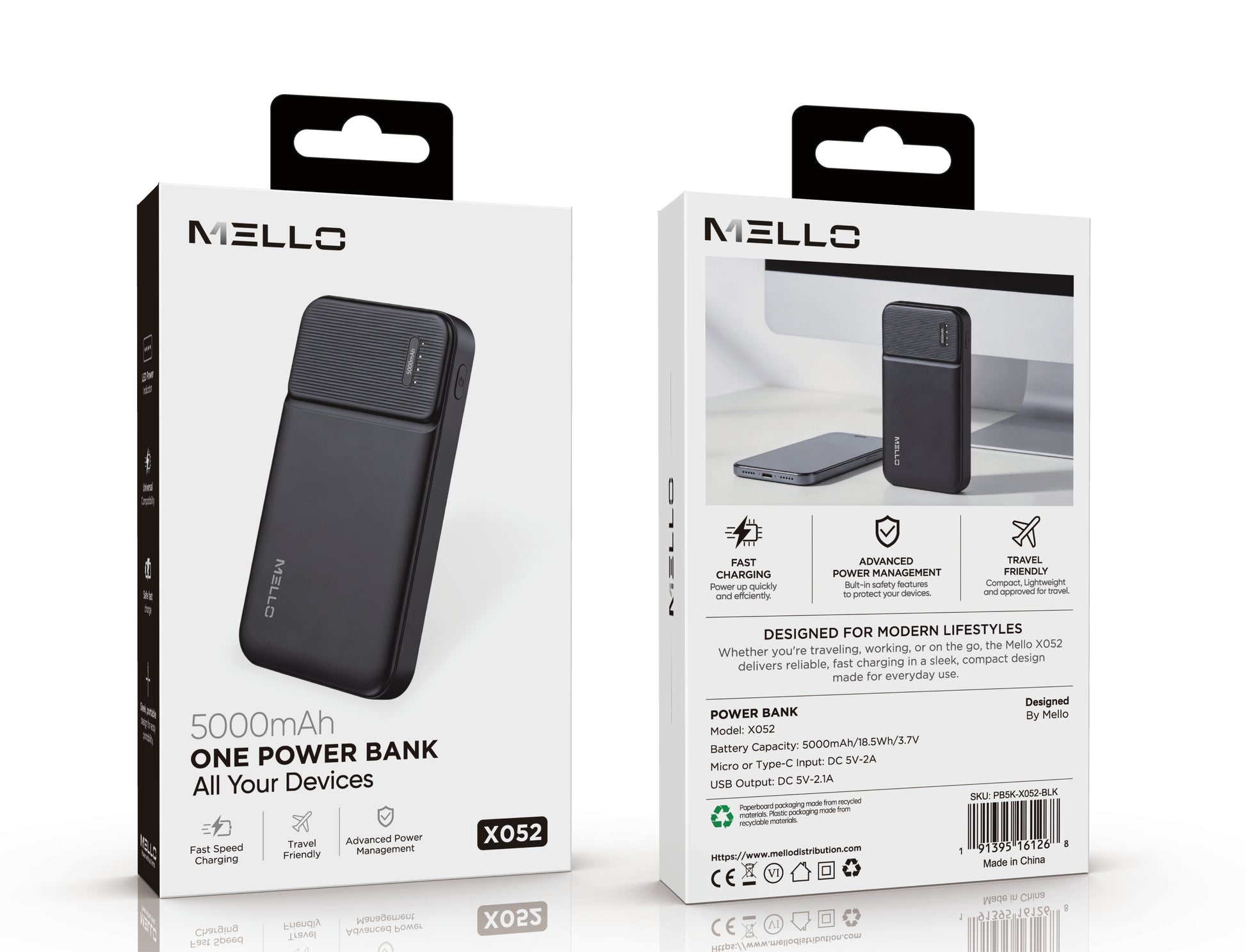 Mello Dash 5,000 mAh Slim Power Bank – USB-A Output, Black