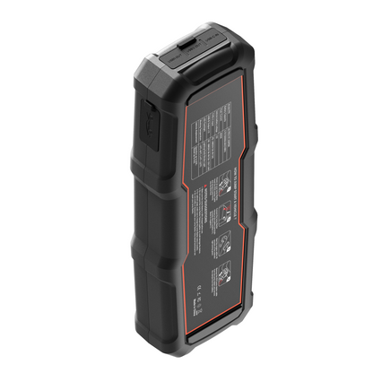 Rear view of the Veratek V10 Pro jump starter showing the instruction and safety label