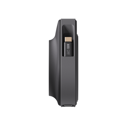 Edge view of the black ReelCharge 100W power station showing the retractable cable release
